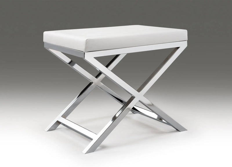 21" White and Silver Faux Leather and Metal Vanity Chair Homeroots Living Room