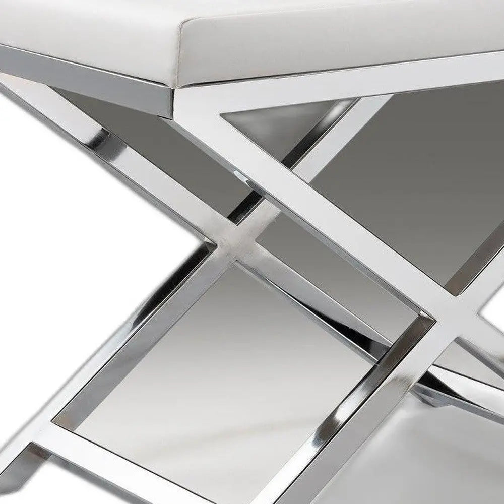 21" White and Silver Faux Leather and Metal Vanity Chair Homeroots Living Room