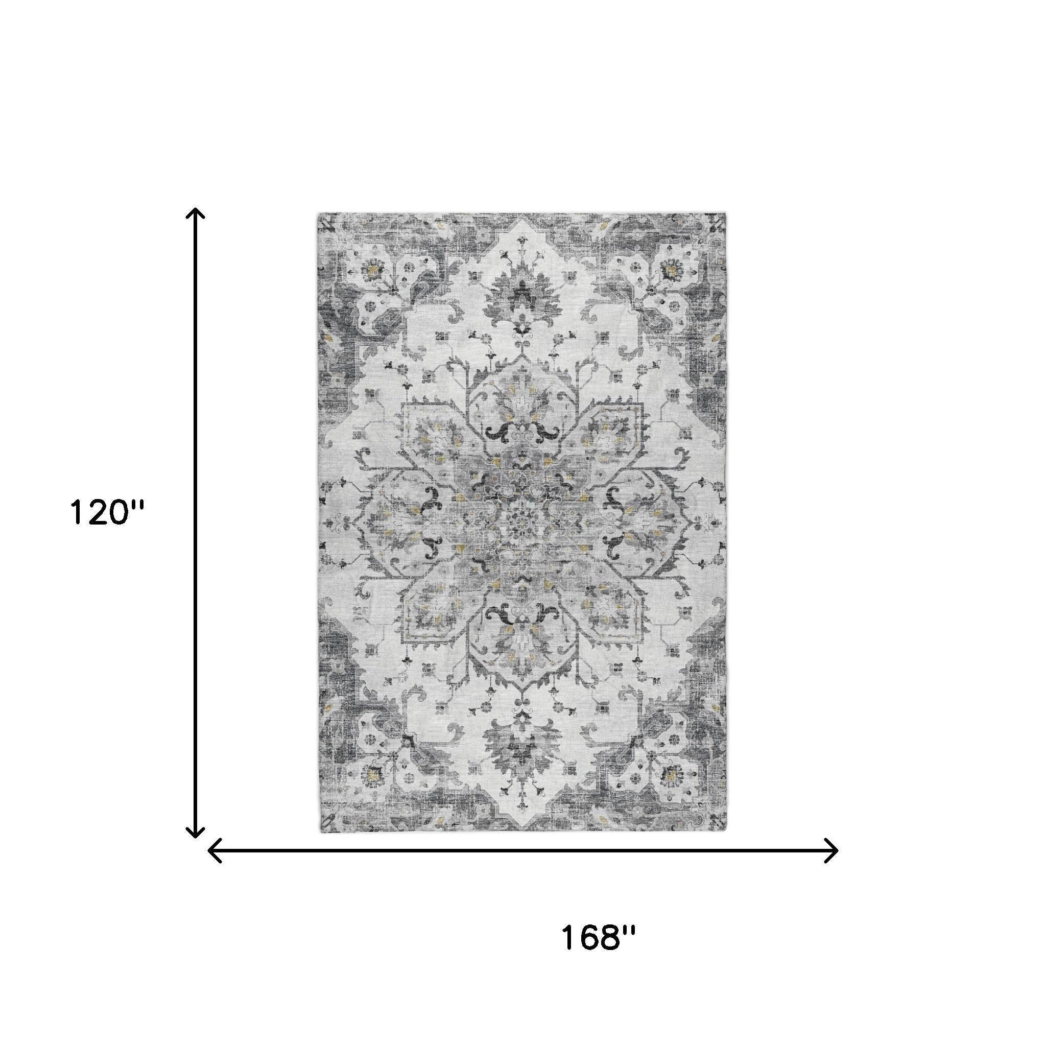 10' X 14' Gray And Charcoal Oriental Shag Washable Area Rug With UV Protection - Home & Garden