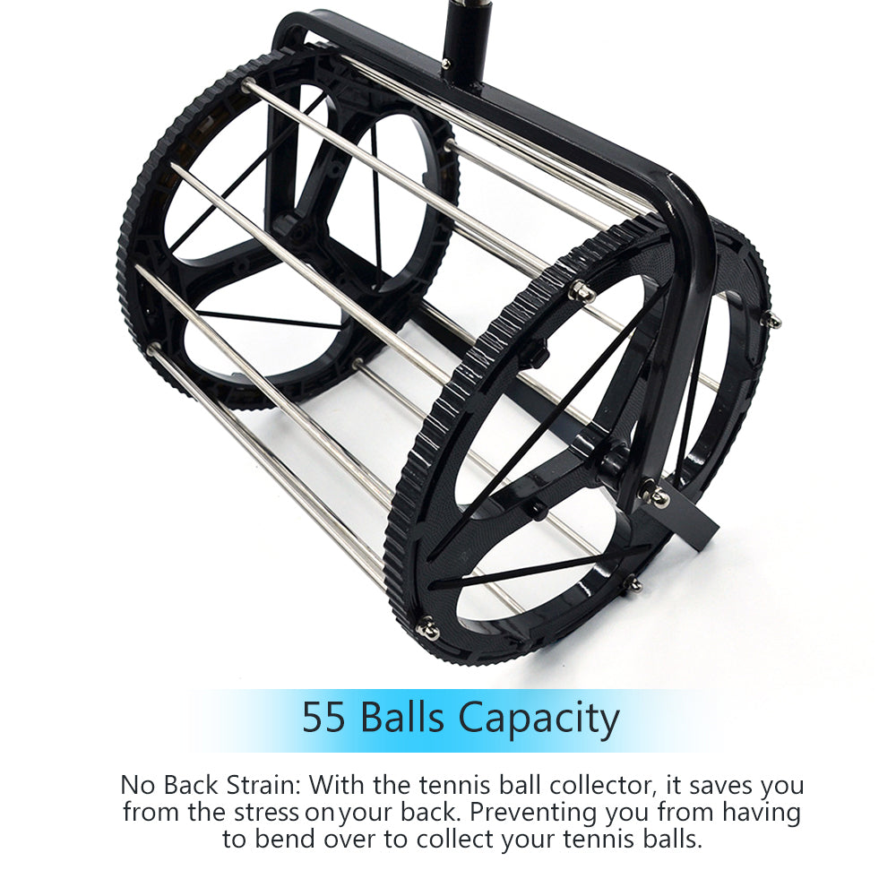 Tennis Ball Picker 55 Balls Capacity Tennis Balls Retriever Ball Hopper Roller Tennis Training Accessories