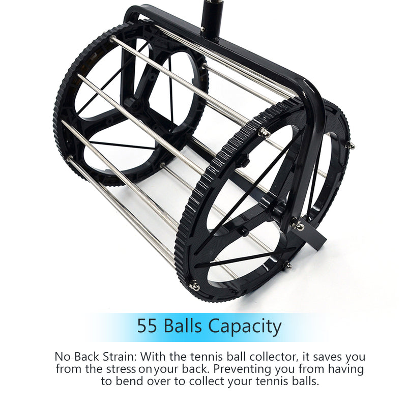 Tennis Ball Picker 55 Balls Capacity Tennis Balls Retriever Ball Hopper Roller Tennis Training Accessories