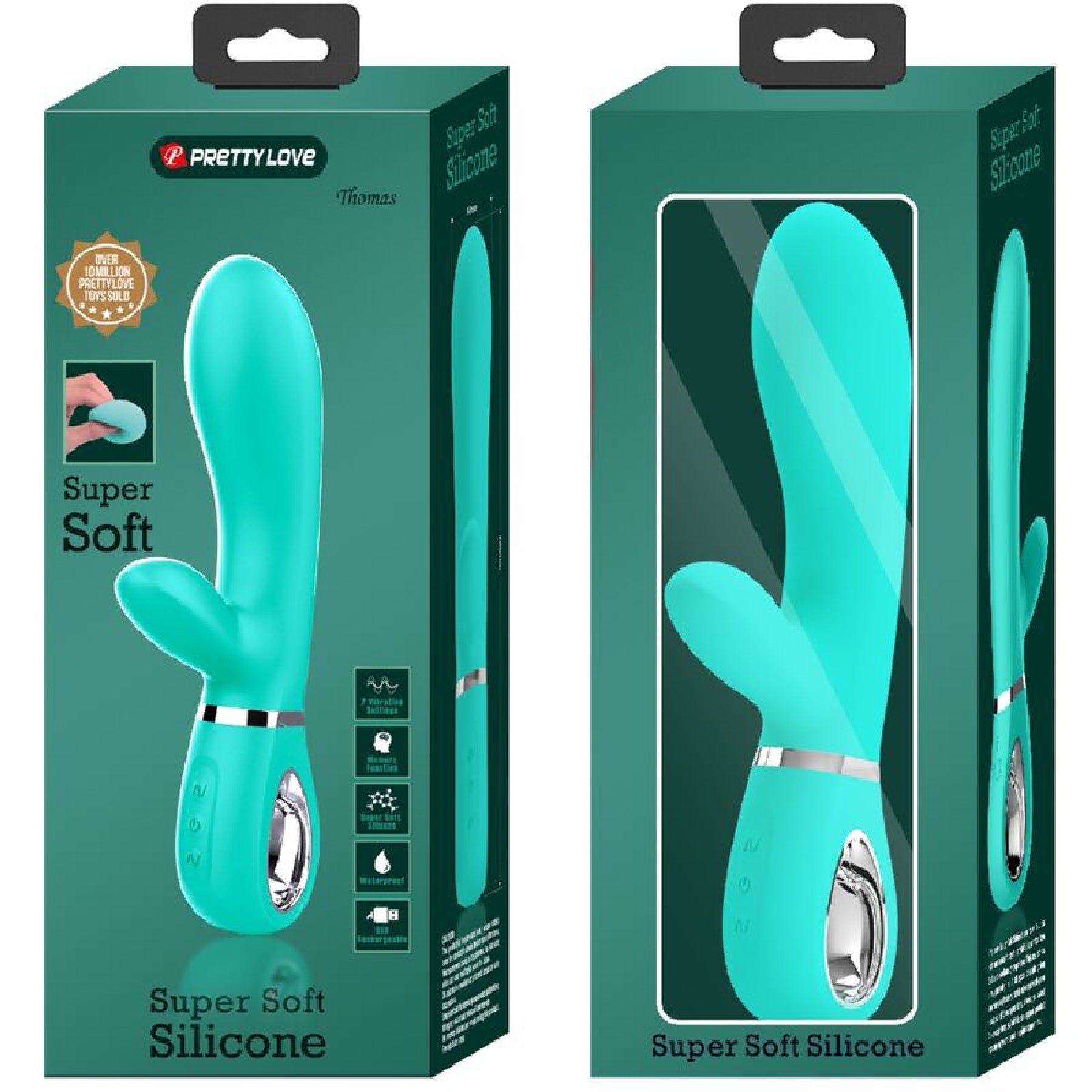 Thomas Super Soft Silicone Rabbit Vibrator -  Turquoise - GreatEagleInc