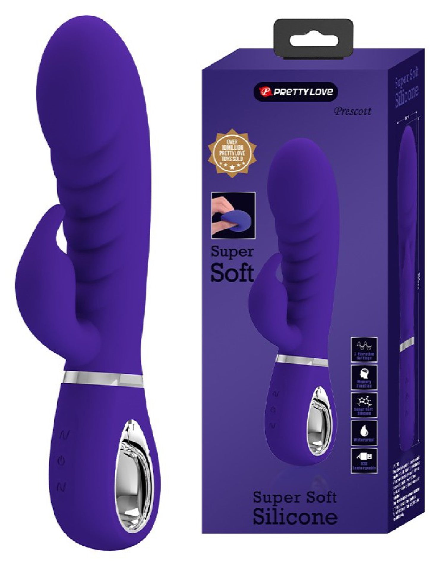 Prescott Super Soft Rabbit Silicone Vibrator -  Purple - GreatEagleInc