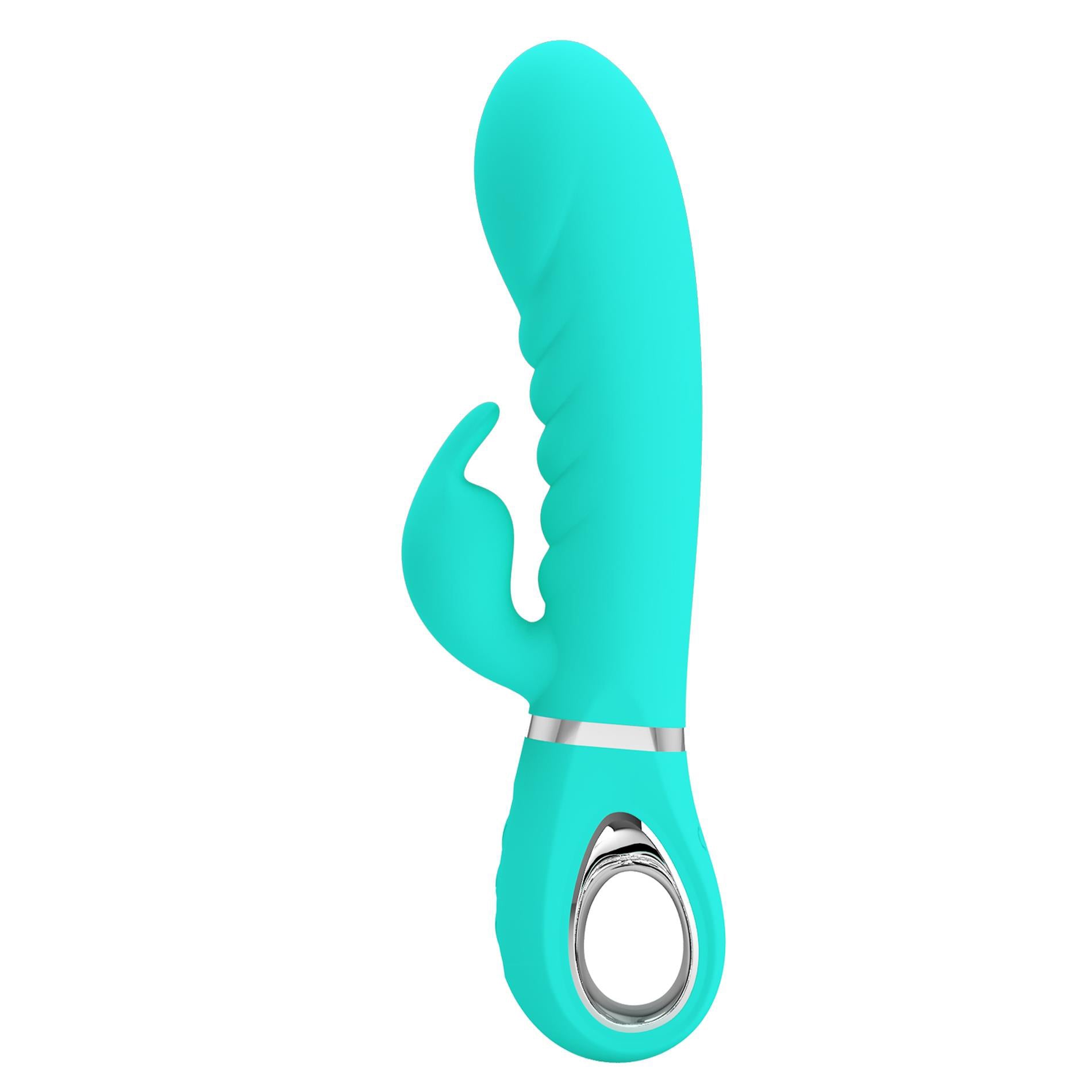 Prescott Super Soft Rabbit Silicone Vibrator -  Teal - GreatEagleInc