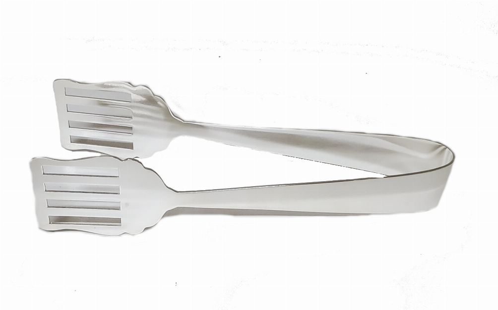 Silver-plated asparagus tongs with double fork prongs and long handle