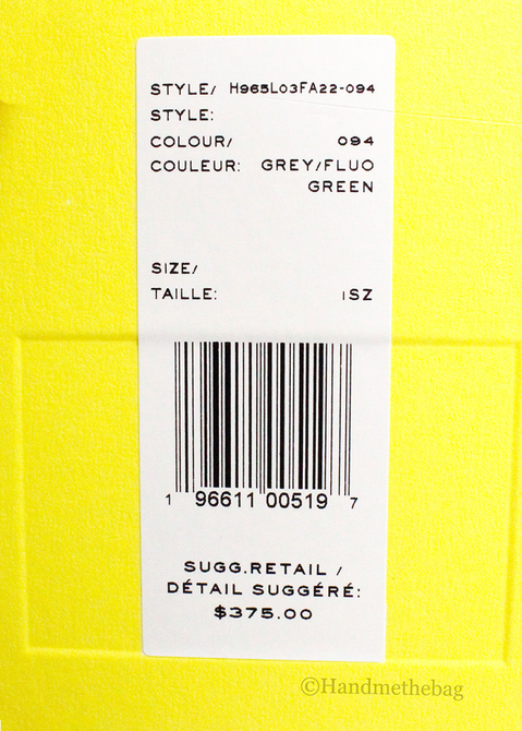 Mini shoulder bag style label with barcode and color FLUO GREEN