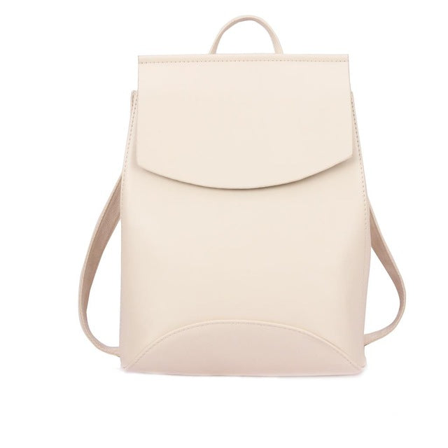Cream leather backpack with front flap pocket and side shoulder straps