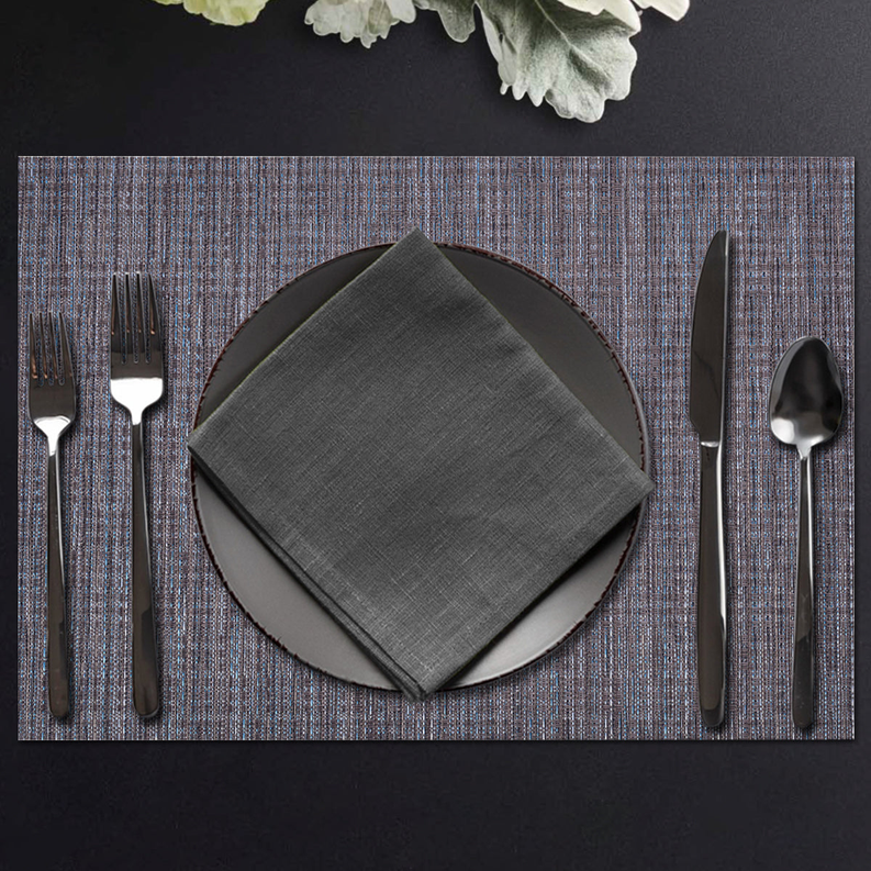 Dark gray PVC placemat, textured woven-look rectangular dining mat