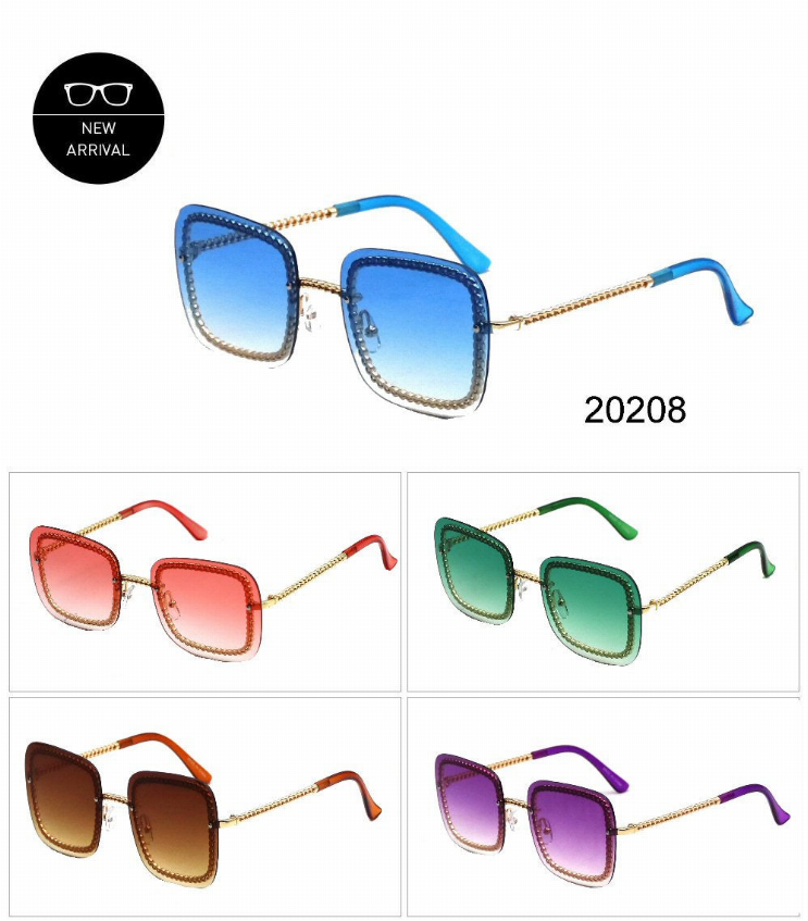 Assorted square cat-eye sunglasses set showing multiple colored frame and lens options.