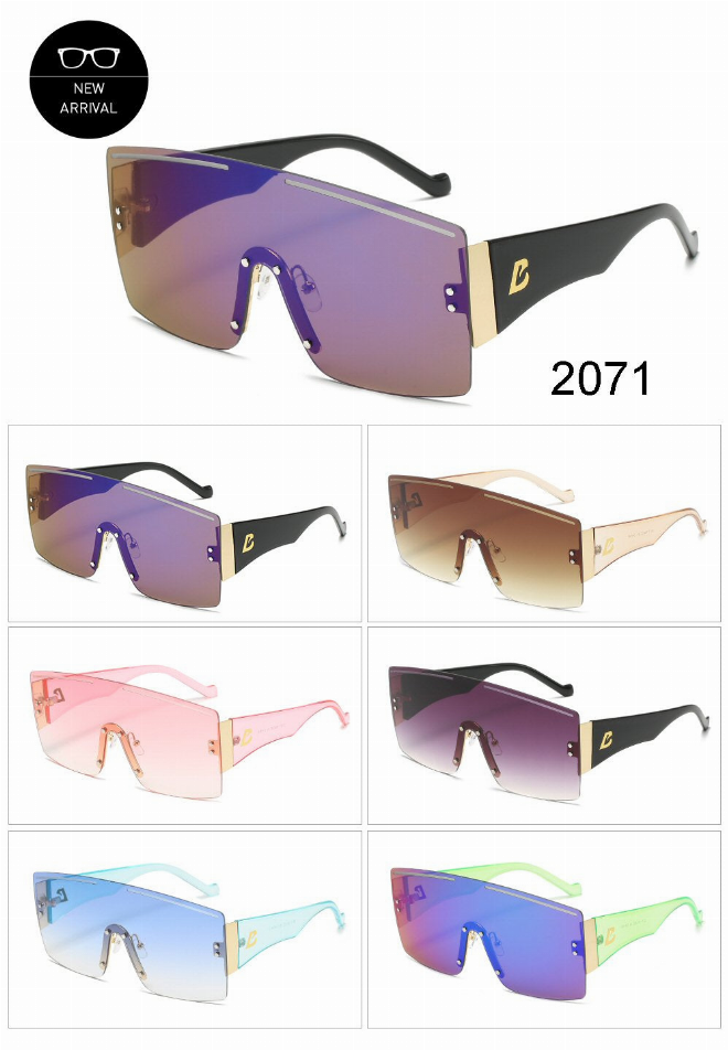 Sunglasses assortment in multiple lens colors shown, with 2071 label
