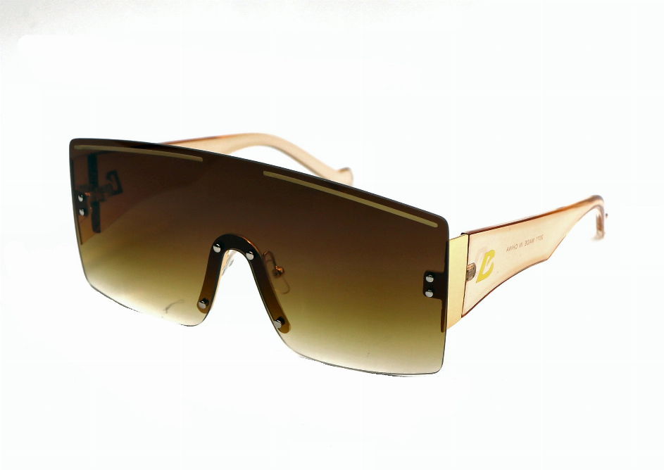 Brown-to-amber gradient sunglasses with light tan arms and metal hinges