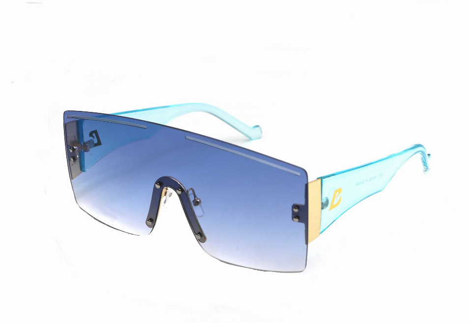 Blue gradient sunglasses with light blue arms and gold-tone hinges