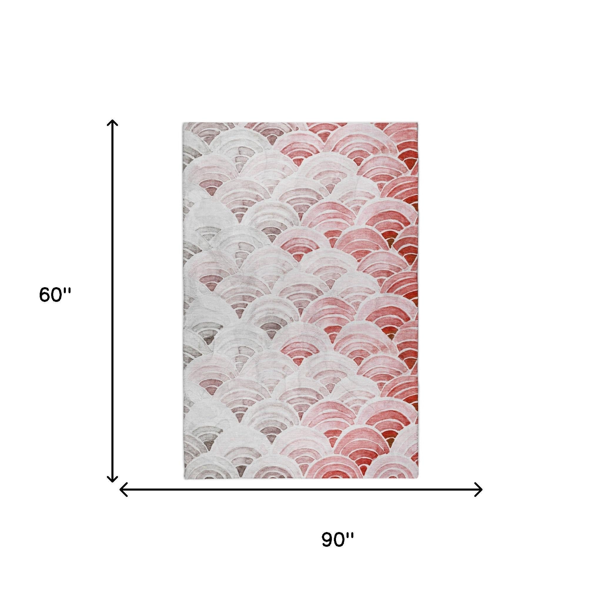 5' X 8' Red And Scarlet Geometric Shag Washable Area Rug With UV Protection - Home & Garden