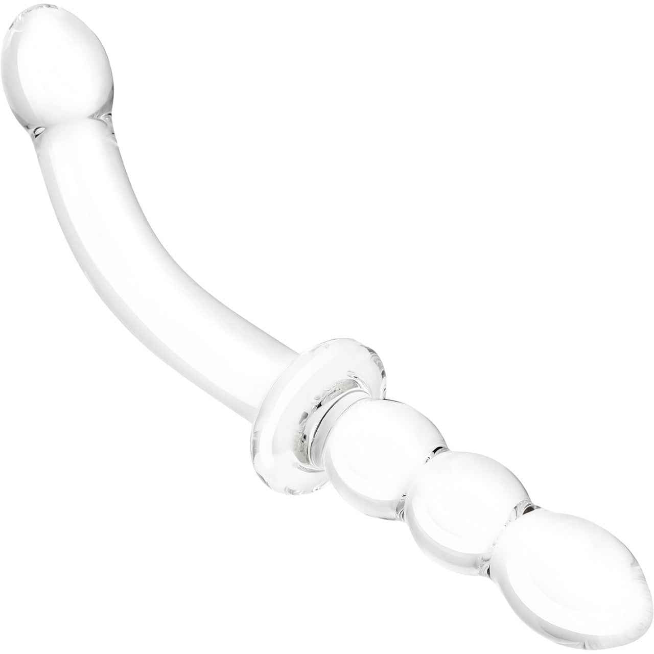 Glas 12in Girthy Ribbed G-spot Glass Dildo W/ Handle Grip