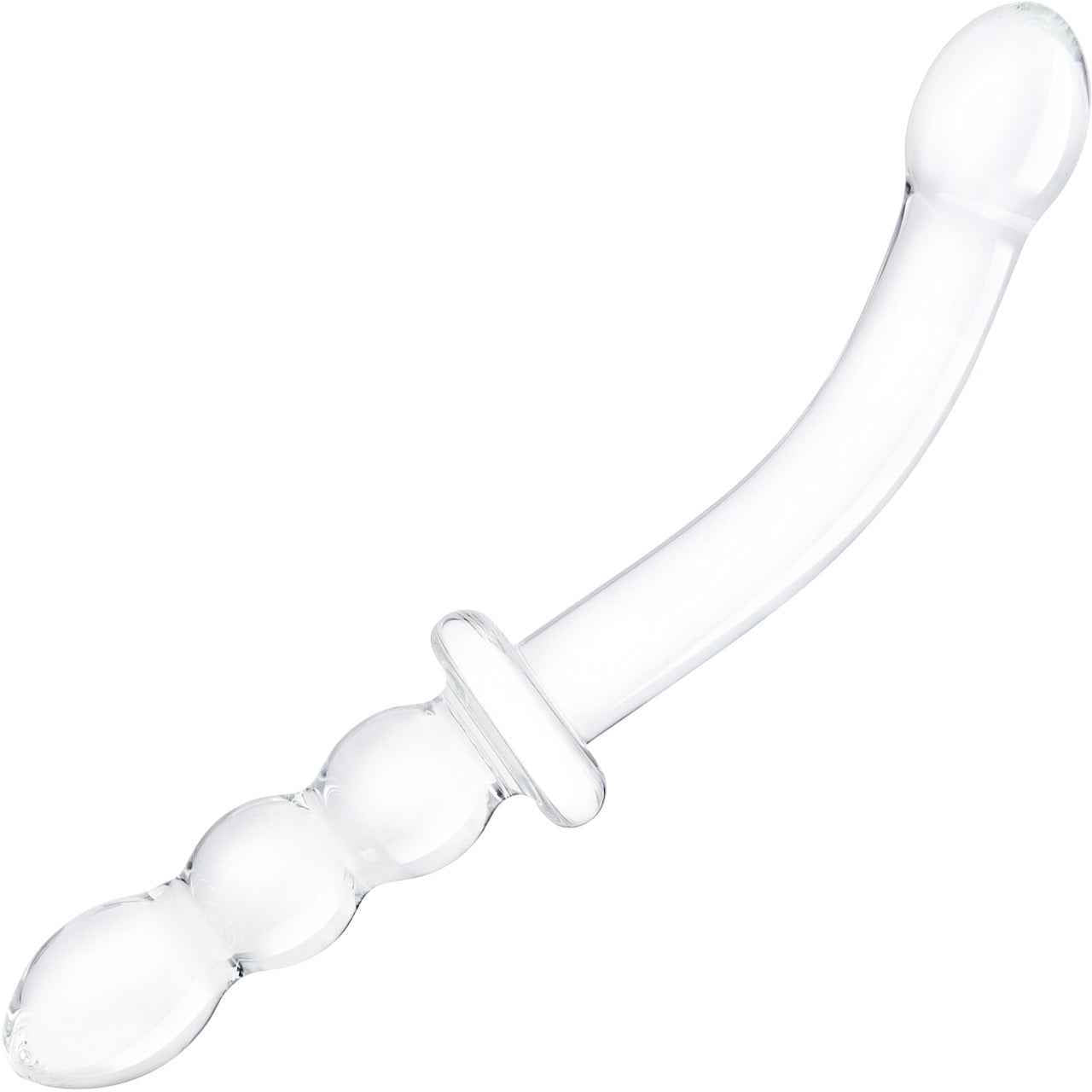 Glas 12in Girthy Ribbed G-spot Glass Dildo W/ Handle Grip