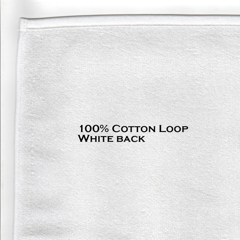 White cotton loop back pot holder with “100% COTTON LOOP WHITE BACK” text.