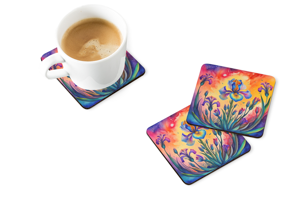 Floral hydrangea pot holders, pair of square quilted trivets with colorful flower print