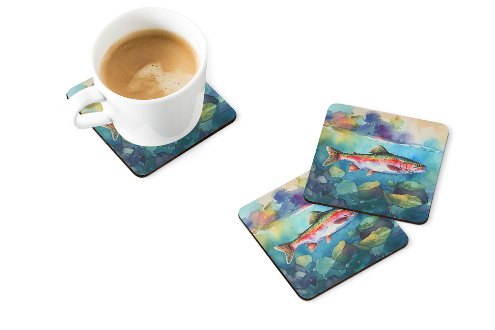 Sea fish graphic pot holder set of 2, shown under a coffee cup