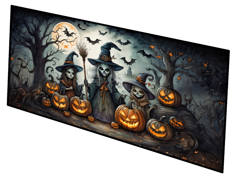 Halloween decorative pillow cover with zombie witch, bats, and jack-o’-lantern pumpkins
