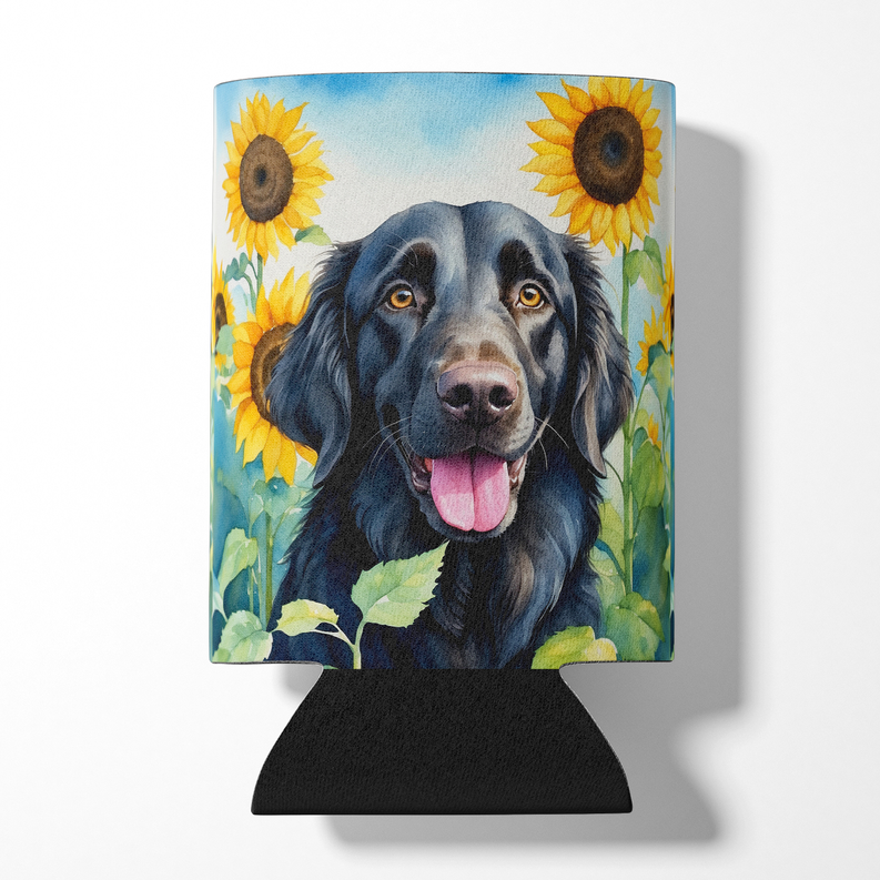 Fox terrier sunflower can cooler with blue sky design and black base