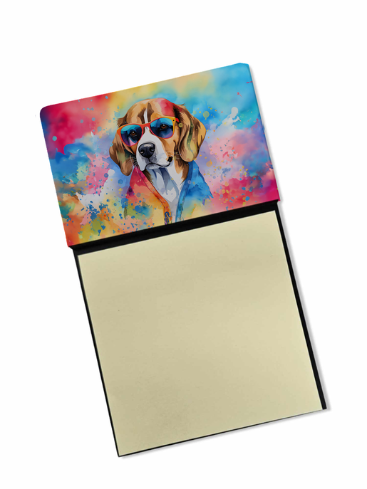 Dog-themed note pad with colorful cover and beige back page