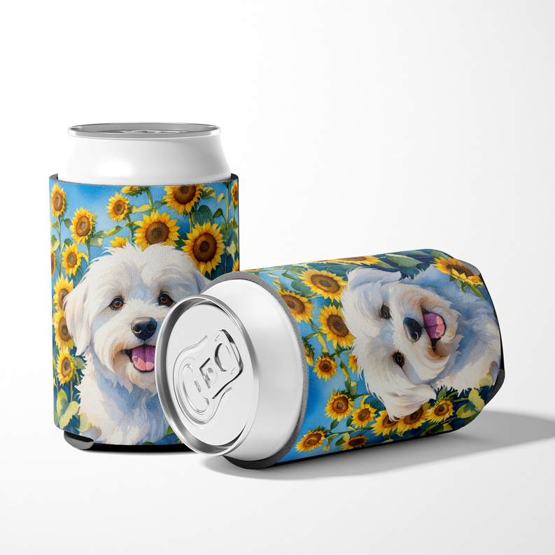 White dog cooler with sunflower pattern, vibrant colors, perfect for outdoor events and dog lovers.