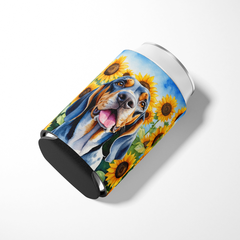 Alaskan Klee Kai pot holder with sunflowers, blue dog portrait on rolled design