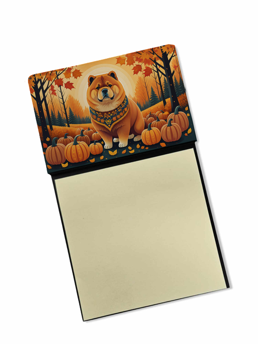 Autumn-themed notepad with a cute brown dog and pumpkins, featuring a vibrant fall design. Perfect for notes!