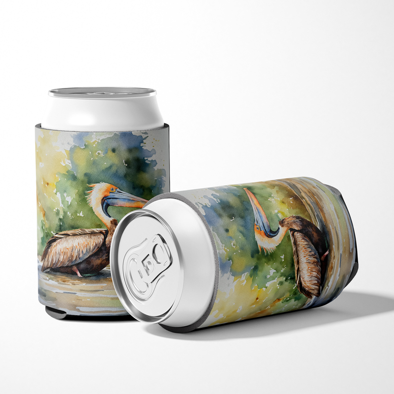 Pelican pair of pot holders with colorful pelican can cooler design.