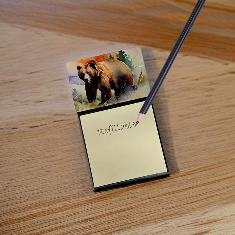 Refillable sticky note holder with gorilla graphic, holding cream sticky pad