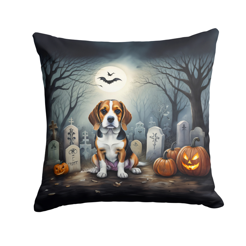 Halloween basset hound pot holder pair, ghostly scene with bats, pumpkins and jack-o'-lanterns
