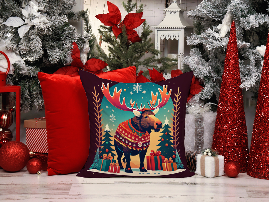 Moose Christmas pot holder set, turquoise moose with sweater, gifts and holiday trees