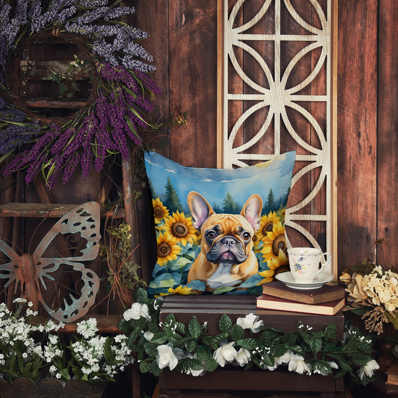Blue dog-and-sunflower throw pillow featuring a German shepherd portrait