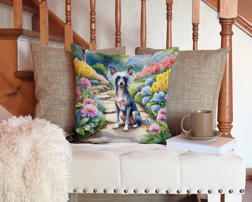 Pair of pot holders featuring a Chinese Crested dog in a spring garden.