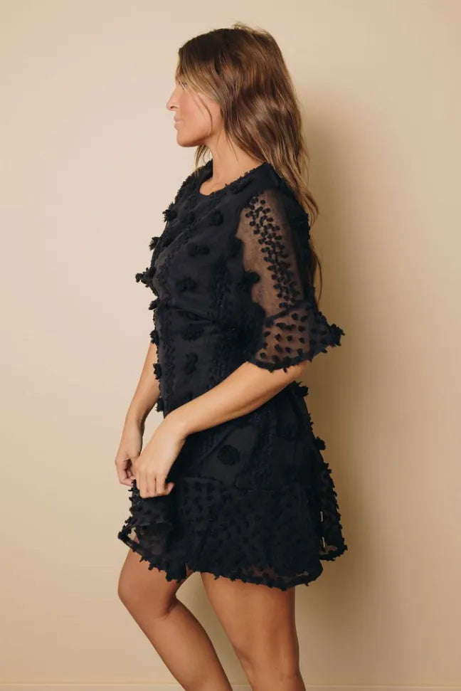 Meredith Swiss Dot Mini Dress Stay Warm in Style