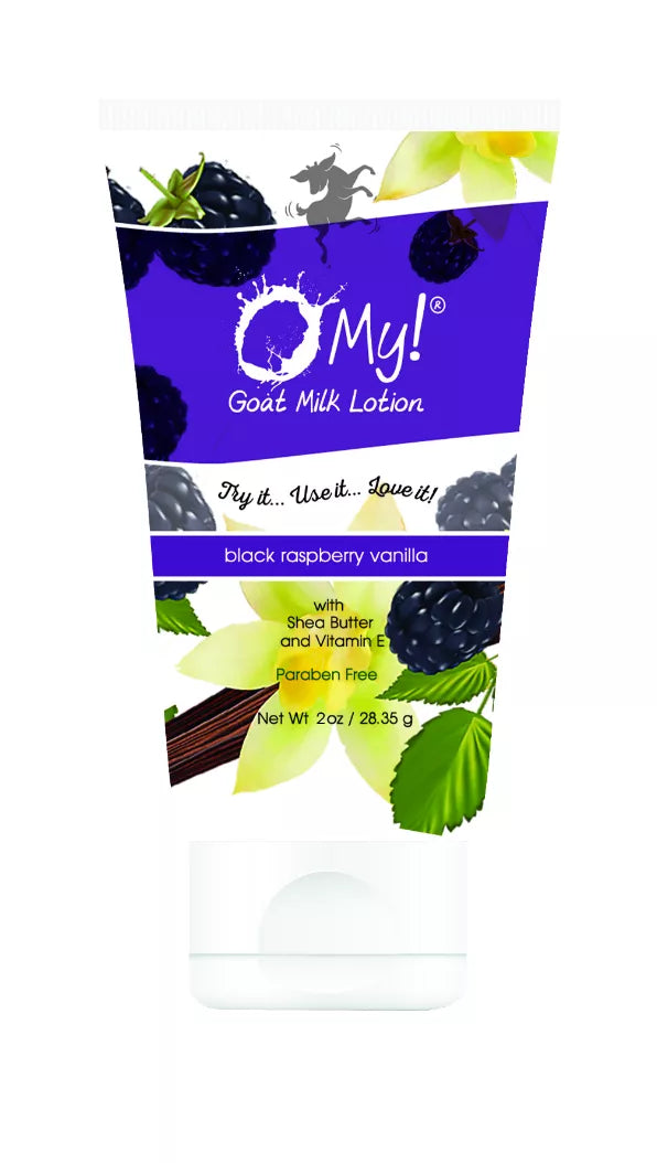 O My! goat milk lotion tube, black raspberry vanilla scent with shea butter