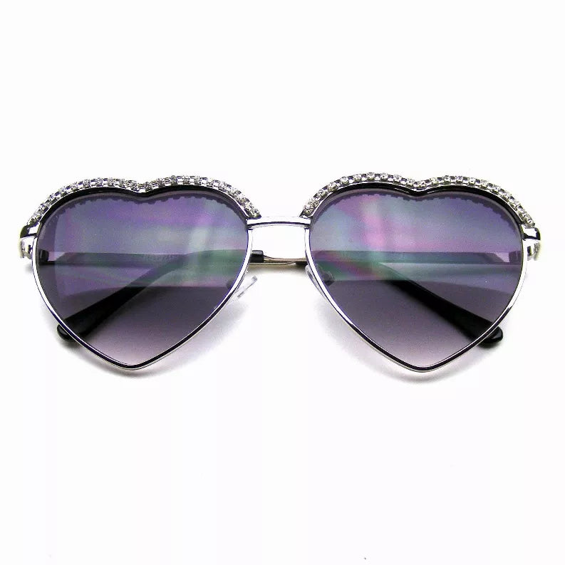 Cute Chic Heart Shape Glam Rhinestone Aviator Sunglasses - Eyewear