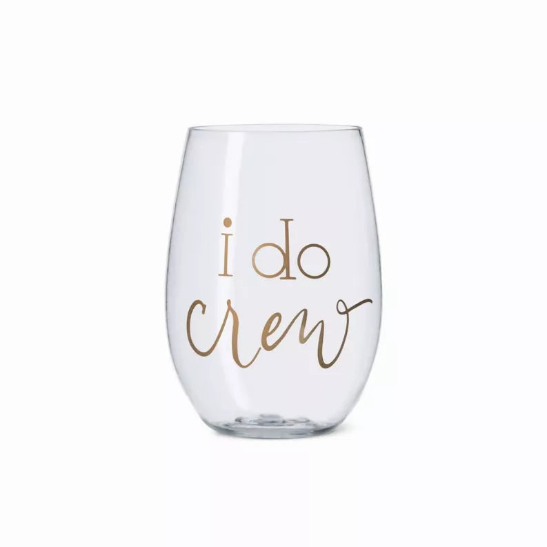 Bride/Bridesmaid Durable Plastic Stemless Wine Cups with Gold Logo 16 oz. - I Do Crew / 1 - Kitchen