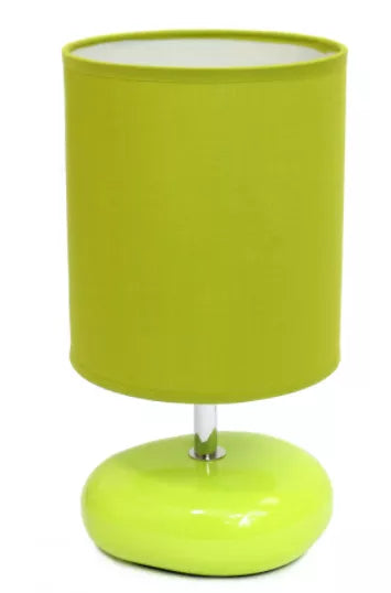 Small table lamp with lime green fabric shade and glossy base, chrome stem
