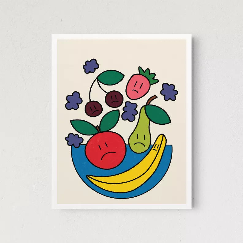 True Reality fruit illustration art print in white frame