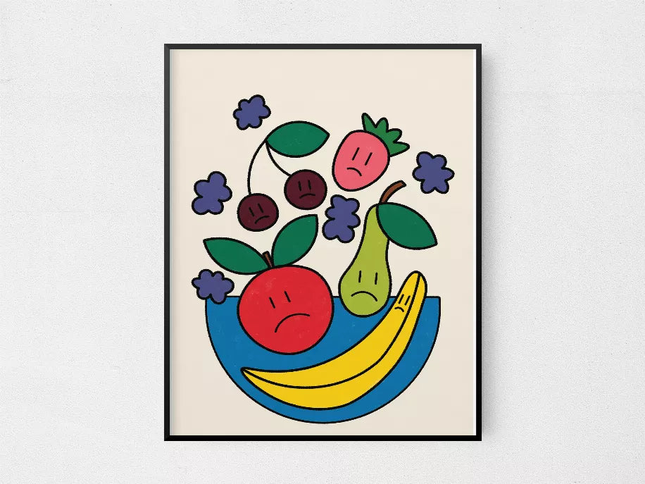 True Reality fruit illustration art print in black frame