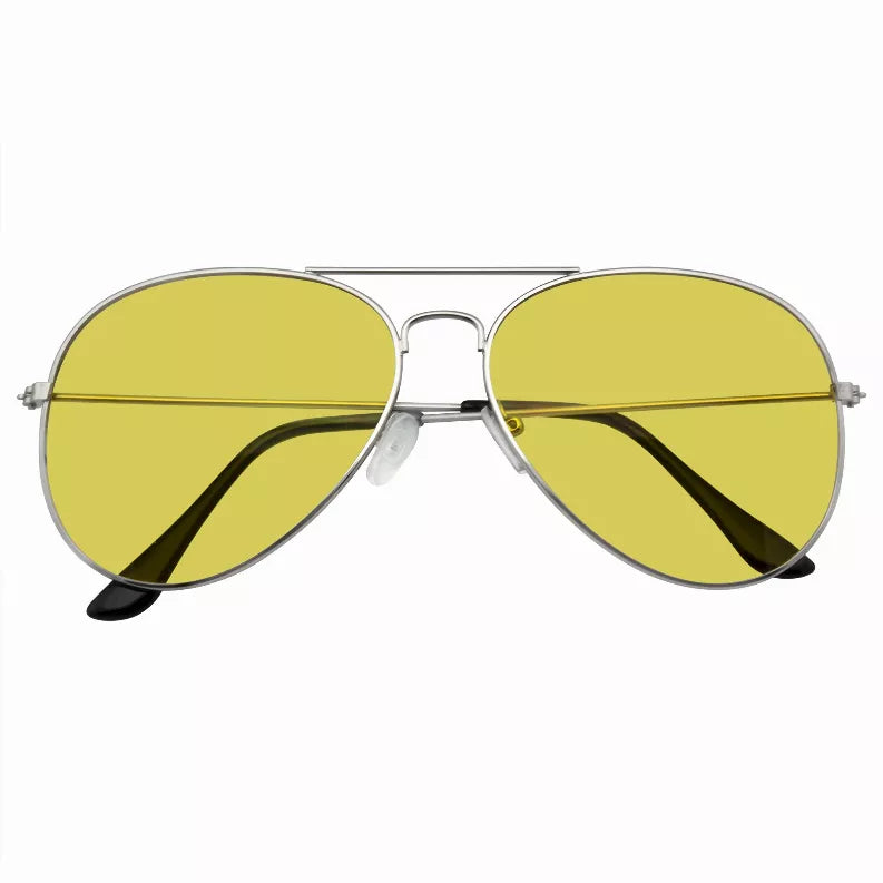 Retro tinted sunglasses with yellow lenses and slim gold-tone metal frame bridge