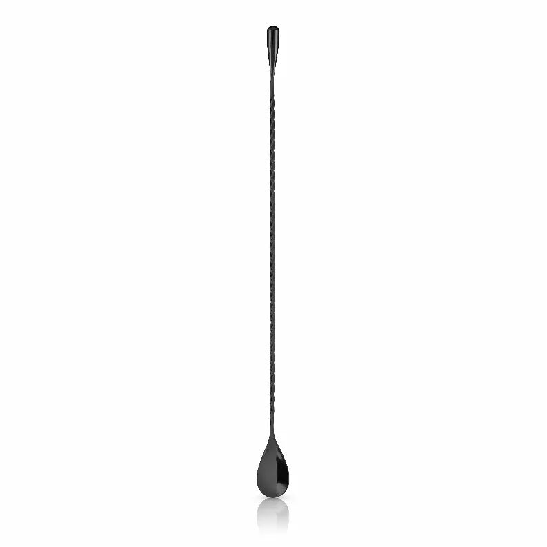 Viski weighted bar spoon, black metal with long stem and oval cup