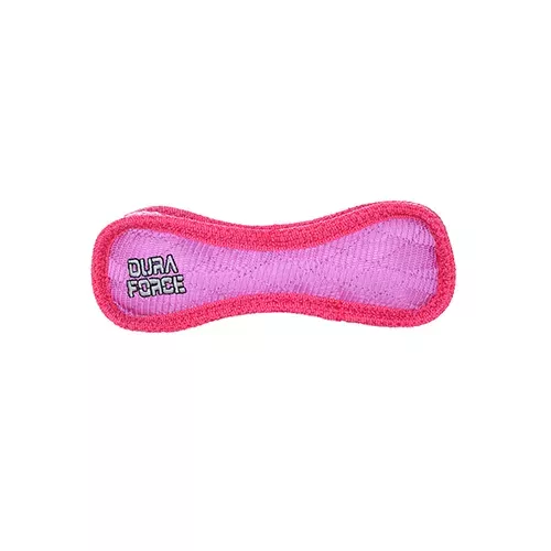Junior bone-shaped chew toy in pink and red with DuraForce logo