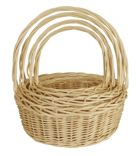 Natural willow basket with woven base and arched handle