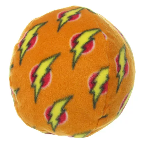 Orange ball with multicolor lightning bolt pattern, plush toy