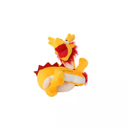 Yellow junior dragon plush with red wings and orange beak