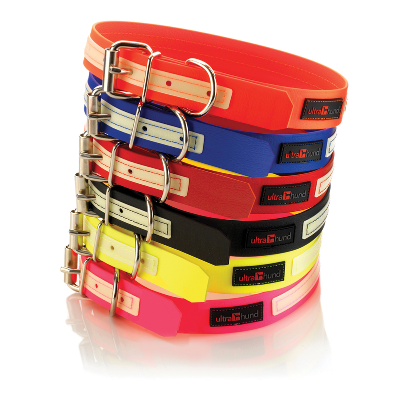 Play Glow dog collar with layered colorful straps and metal buckles