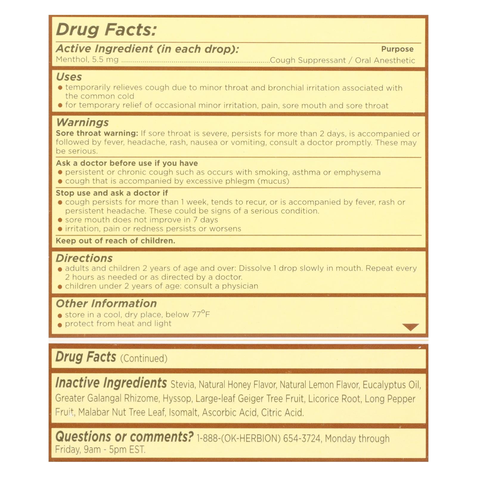 Herbion Naturals Honey Lemon Cough Drops  - 1 Each - 18 Ct - GreatEagleInc