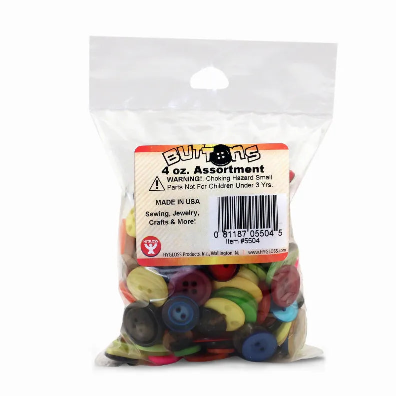 Bagged button assortment with mixed-color round plastic buttons